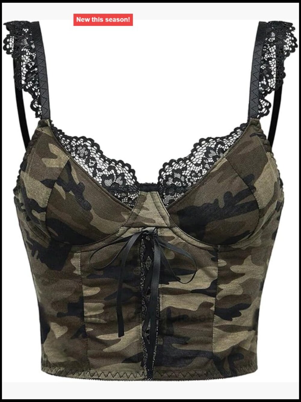 Women's Camo Corset Crop Top Lace Y2K Rave Festival Underwire Tie Front